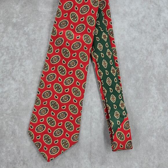 Tommy Hilfiger Red Green Floral Paisley Executive Italian Silk Neck Tie - Picture 2 of 6